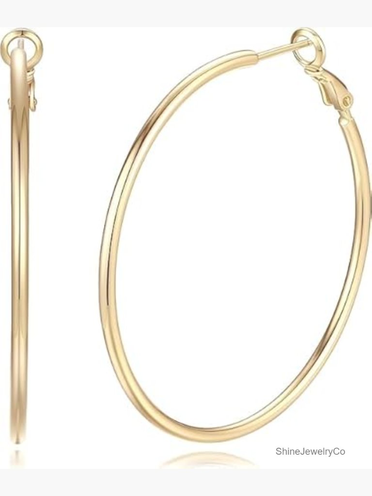 14k Gold Hoop Earrings - Chunky Polished Classic Dainty Earring